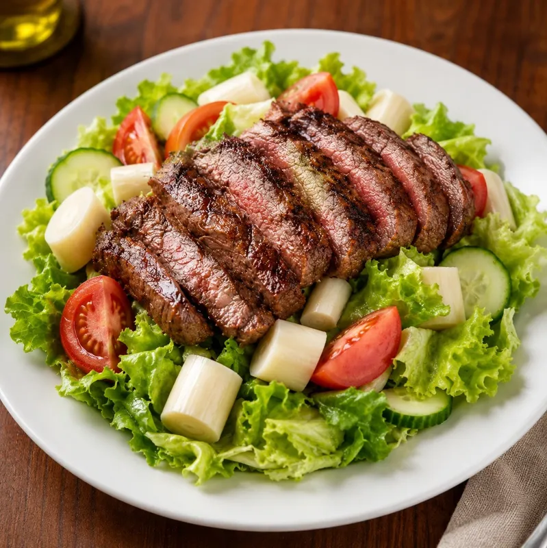 Salada de palmito com picanha